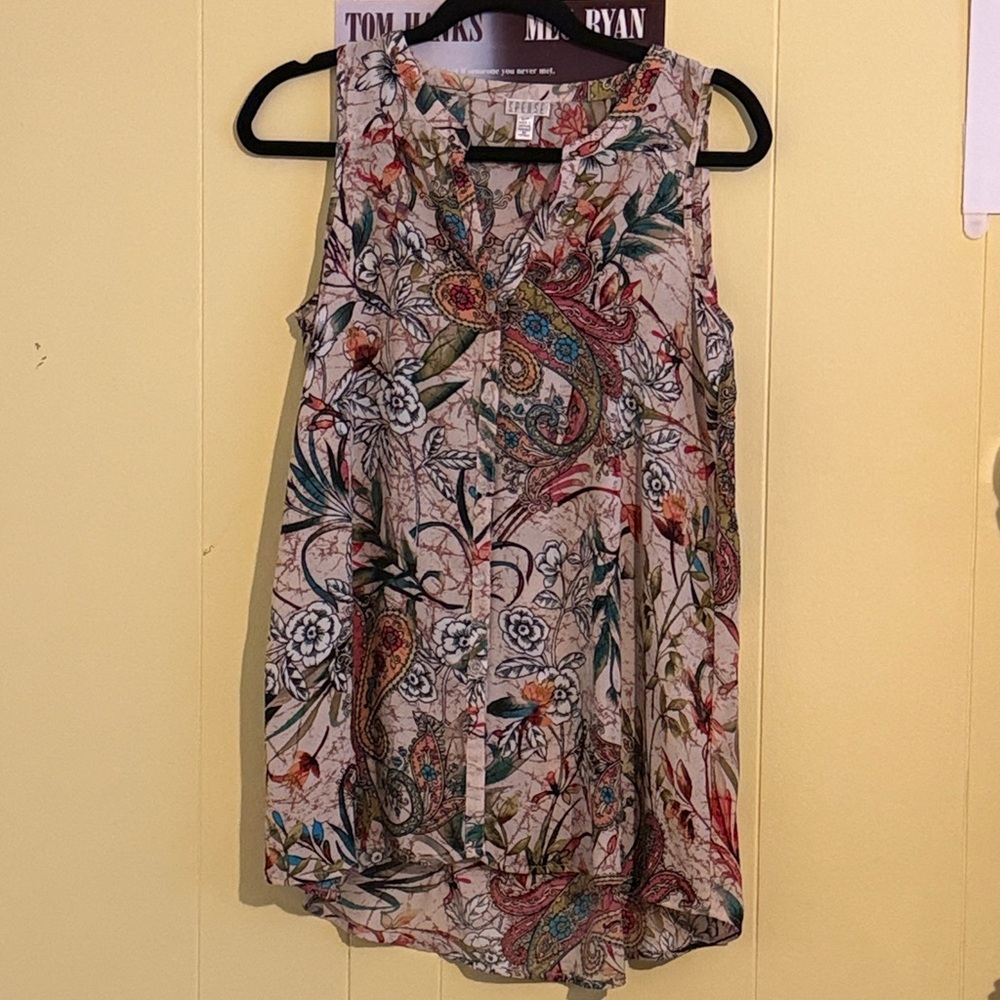 Spense Sleeveless Paisley Floral Tunic - Cream with Multicolor Print